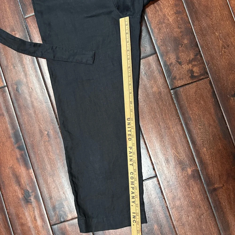 Everlane Black Linen Button-Front Short Sleeve Jumpsuit with Tie Waist